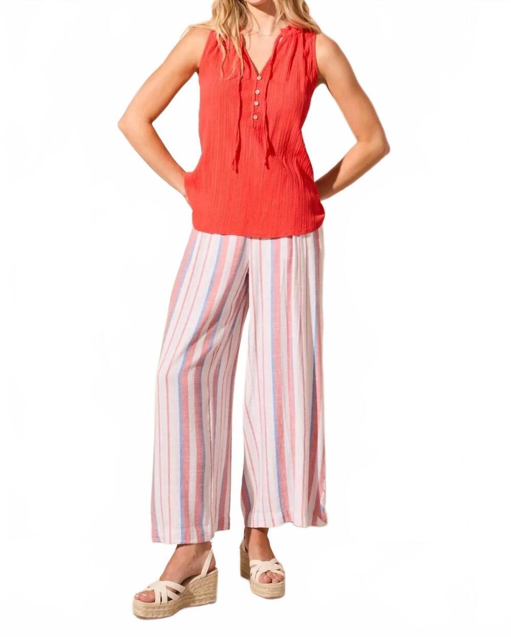 NEW TRIBAL sleeveless flowy v-neck textured blouse in poppy